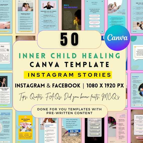 Inner Child Healing Instagram Stories: 50 Canva Mental Health Coach Templates