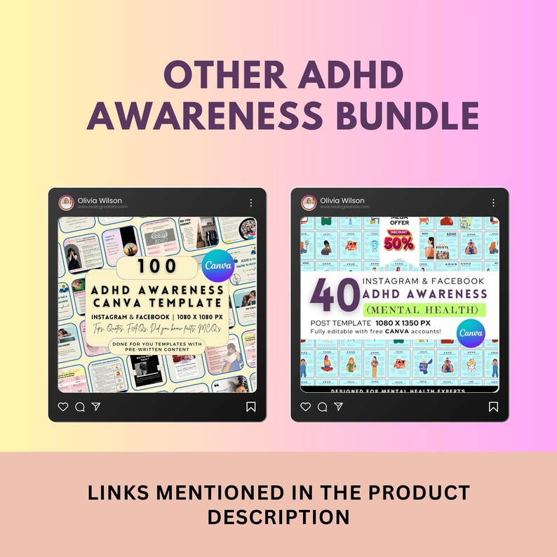 ADHD Instagram Post Templates: Mental Health, Therapist Social Media ...