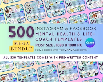 Mental Health Instagram Canva Templates Mega Bundle (500 Posts)