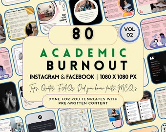 Academic Burnout Instagram Bundle: 80 Editable Canva Templates (Digital Download)