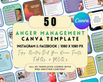 Anger Management Instagram Bundle: 50 Editable Canva Templates (Digital Download)