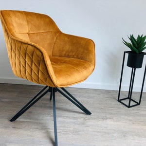 Design Stuhl LOFT Drehbar Braun Retro Design Gestell Schwarz Diamantsteppung Wohnzimmerstuhl Viele Farben Senfgelb