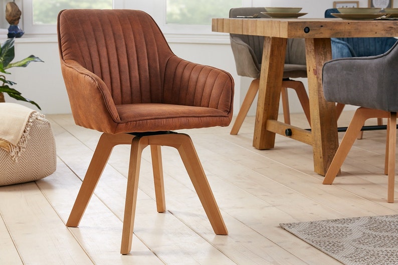 Retro Design Stuhl mit Armlehnen Drehbar viele Farben Braun