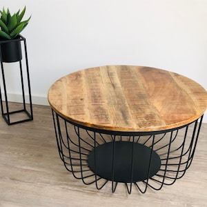 Couchtisch MANGO STORAGE XL Industrial Rund Fabrik Design Aufbewahrungsbox Beistelltisch Wohnzimmer