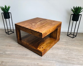 Table basse SHEESHAM table de salon en bois massif compartiment de rangement différentes tailles