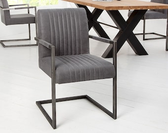 Fauteuil en porte-à-faux capitonné à ressorts design industriel gris brun taupe chaise en porte-à-faux
