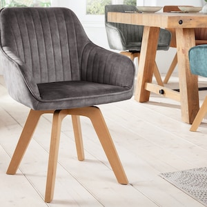 Retro Design Stuhl mit Armlehnen Drehbar viele Farben Grau