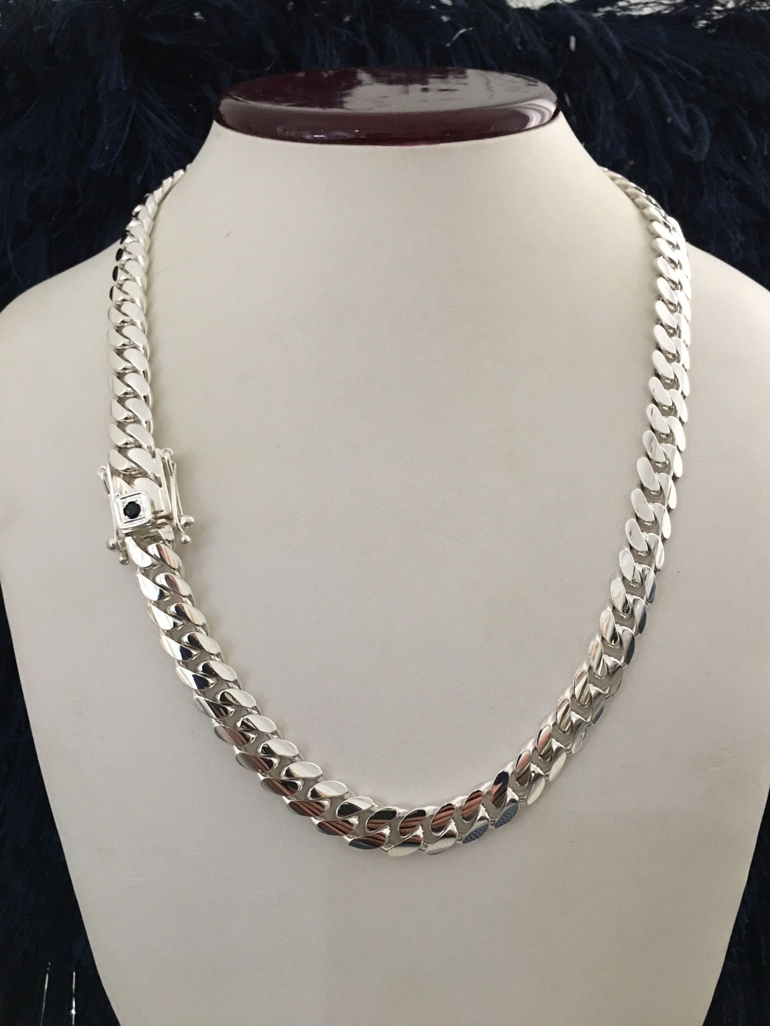 10mm 21inch 999 Pure Solid Hand Make Cuban Link with Real Blue 4mm Sapphire