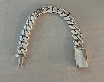 12mm 8inch 999 pure solid silver Cuban link bracelet with sleek lock