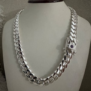 14mm 23inch pure 999 solid silver hand made Cuban link with garnet