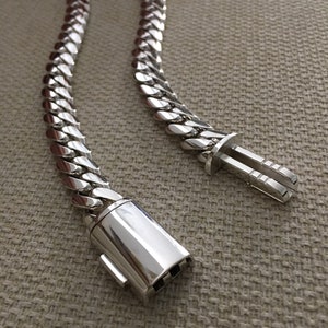 Pure solid 999 silver 12mm 24inch hand made cuban link necklace with hand made sleek lock