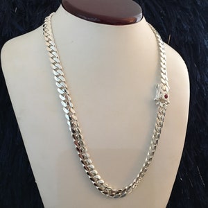 7mm 24inch 999 pure solid silver hand made cuban link (with real ruby)