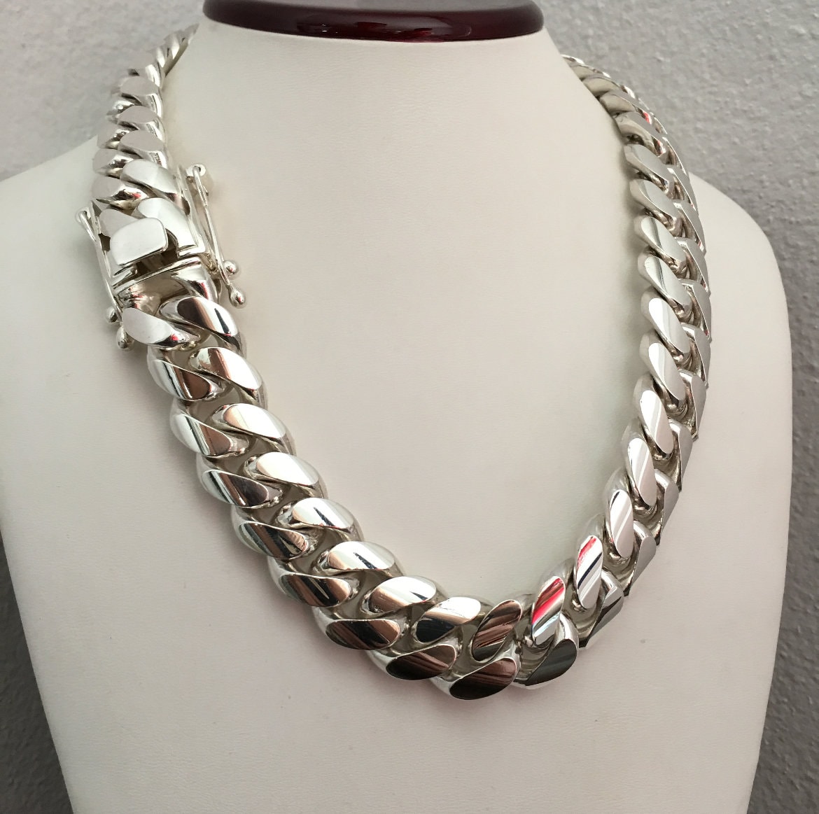 19mm 22inch hand made pure solid 999 silver Cuban link necklace