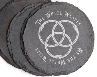 WHEEL OF TIME Quote Slate Coasters | The Wheel Weaves as the Wheel Wills | Aes Sedai Quote | Unique Gifts | Wheel of Time Quote