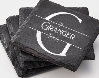 Custom Engraved Slate Coasters | Personalized Slate Coaster | Housewarming Gifts | Wedding Gifts | Anniversary Gifts | Family Name Coasters