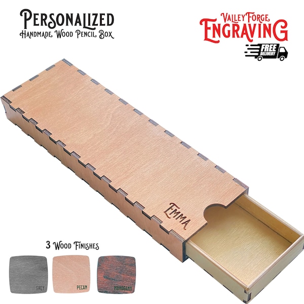 Wood Pencil Box Etsy
