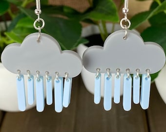 Rain Storm Cloud Dangle Earrings, Rain Storm Earrings, Weather Earrings, Unique Earrings, Stormy Weather Dangle Earrings