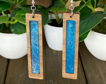 Walnut Ocean Bar Dangle Earrings, Hypoallergenic Hardware