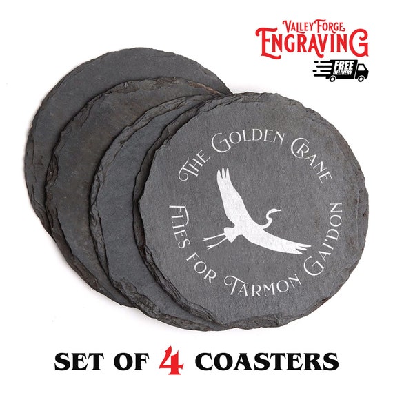 WHEEL OF TIME Quote Slate Coasters | The Golden Crane Flies for Tarmon Gai'don | Nynaeve al'Meara Quote | Unique Gifts | Wheel of Time Quote