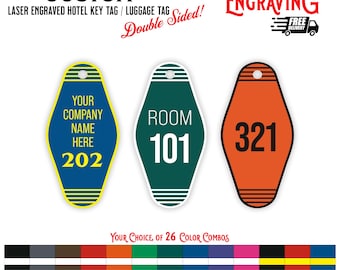 Custom Double Sided Hotel Key Tags, Custom Luggage Tags, Laser Cut Keytags, Personalized Keychains, Motel Keychain, Vintage Hotel Key Tags