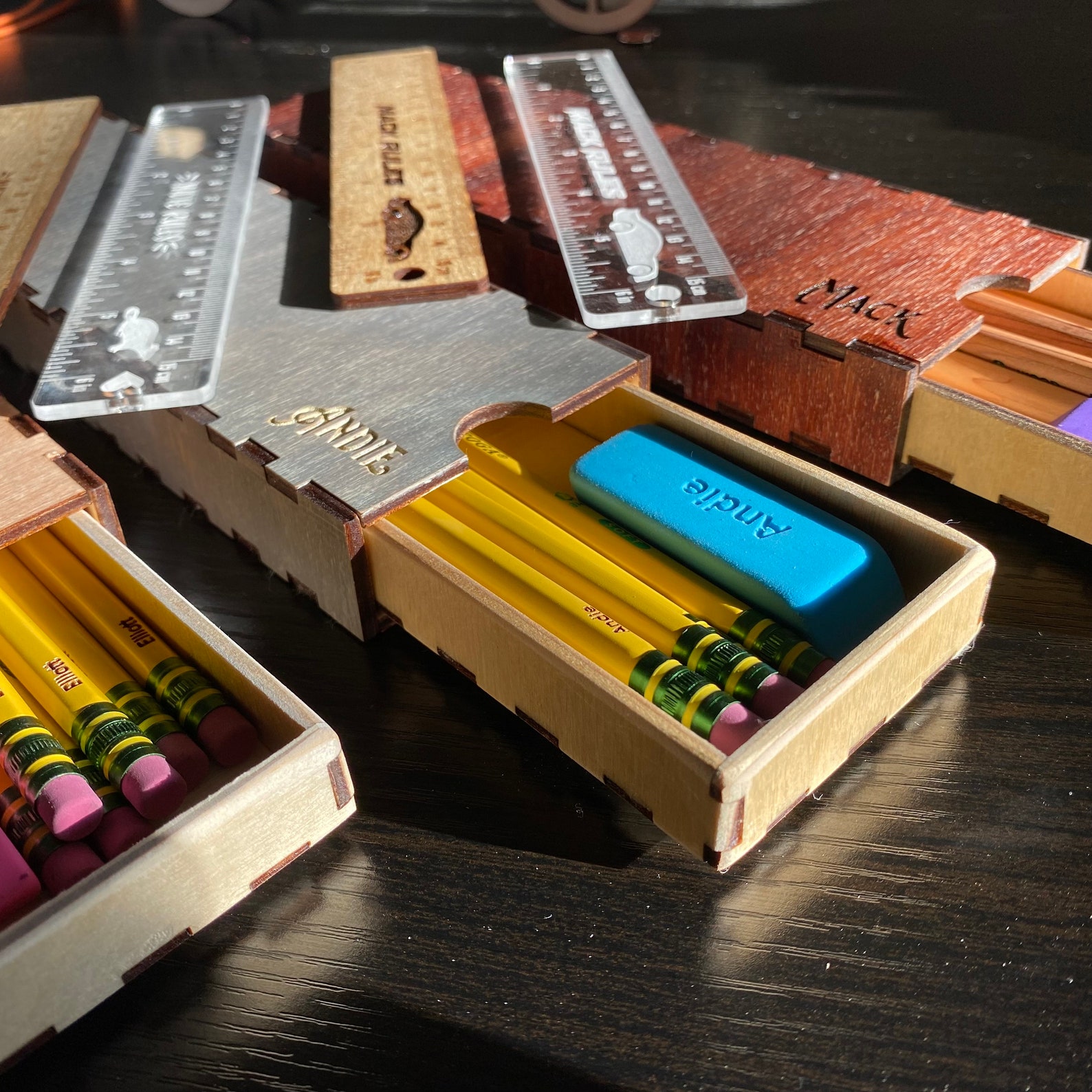 Personalized Handmade Wooden Pencil Box Pencil Box With Drawer Back — free download