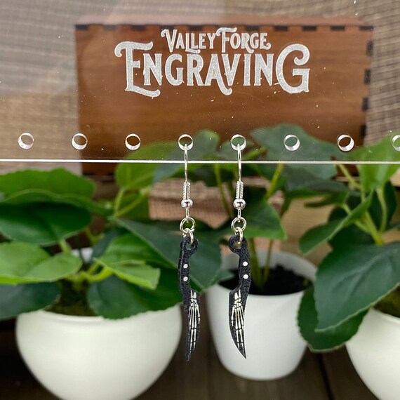 Mini Knife Skeleton Bones Hands Dangle Earrings, Black and White Halloween Earrings, Bones Earrings, Spooky Dangle Earrings, Skeleton Hands