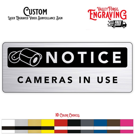 Custom Indoor/Outdoor Acrylic Sign - Cameras In Use - Weatherproof Sign - Personalized