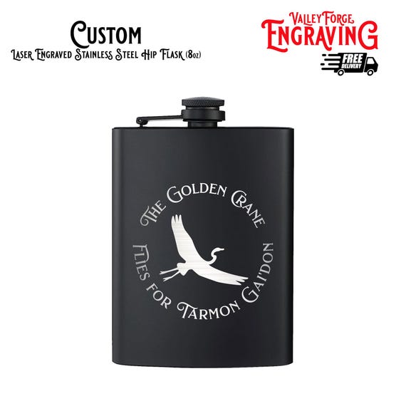 WHEEL OF TIME Quote Hip Flask, The Golden Crane Flies for Tarmon Gai'don, Nynaeve, Unique Gifts, Wheel of Time Quote, Custom Hip Flask