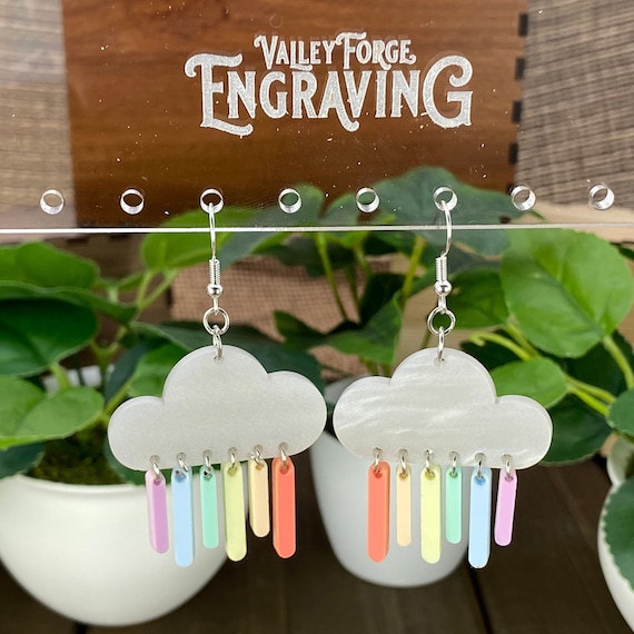 Rainbow Cloud Rain Dangle Earrings, Rainbow Pride Earrings, Weather Earrings, Colorful Earrings, LGBT Teardrop Dangle Earrings