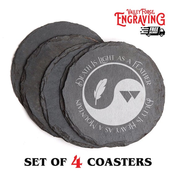 WHEEL OF TIME Quote Slate Coasters | Duty is Heavier than a Mountain, Death Lighter than a Feather | Unique Gifts | Wheel of Time Quote