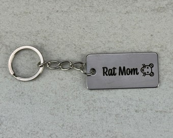 Rat Mom Rat Dad Rat Parent Stainless Steel Keychain, Stainless Steel Keychain Tag, Luggage Tag, Zipper Pull, Purse Accessory