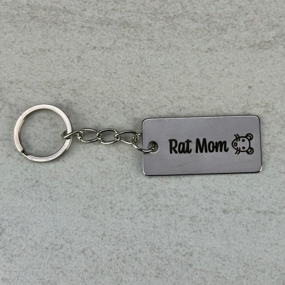 Rat Mom Rat Dad Rat Parent Stainless Steel Keychain, Stainless Steel Keychain Tag, Luggage Tag, Zipper Pull, Purse Accessory