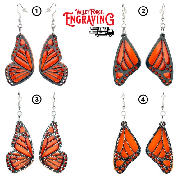 Monarch Butterfly Earrings, Dangling Butterfly Earrings, Acrylic Earrings, Modern Butterfly Earrings, Monarch Earrings, Hypoallergenic