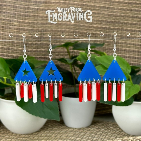 American Flag Triangle Dangle Earrings, Stars and Stripes Earrings, USA Earrings, Patriotic Earrings, Folded Flag Dangle Earrings