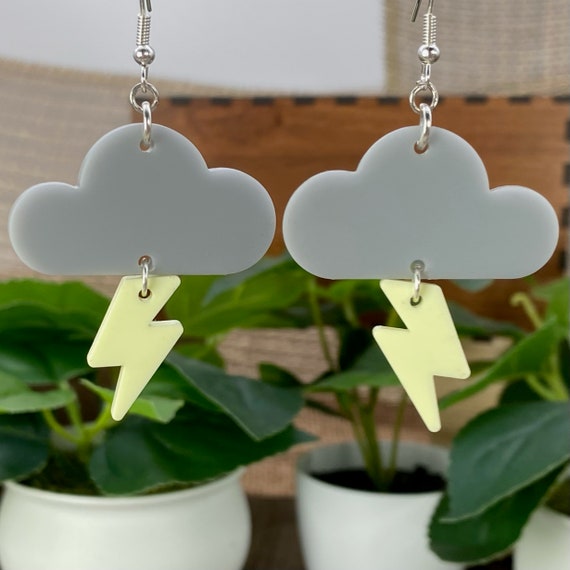 Thunder Cloud Dangle Earrings, Lightning Earrings, Weather Earrings, Unique Earrings, Cloud and Lightning Dangle Earrings