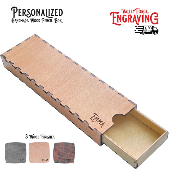 Personalized Handmade Wooden Pencil Box | Pencil Box with Drawer | Back to School Gift | Hand Made Pencil Box | Laser Cut and Engraved Case