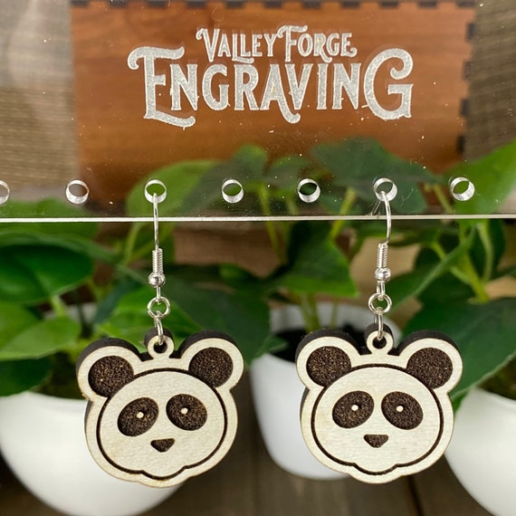 Panda Dangle Earrings, Black and White Panda Bear Wooden Earrings, Cute Panda Earrings