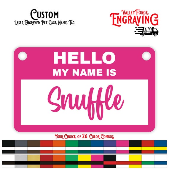 Personalized Hedgehog Cage Name Tags, Laser Engraved Pet Name Tags, Hedgehog Cage Accessories, Custom Hello My Name Is Pet Cage Name Plate