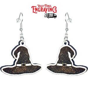 Pendientes de sombrero de bruja, pendientes colgantes de sombrero de bruja, pendientes de madera, pendientes de bruja modernos, pendientes de bruja, hipoalergénicos, pendientes de Halloween
