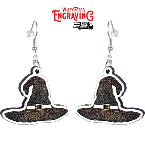 Witch Hat Earrings, Dangling Witch Hat Earrings, Wood Earrings, Modern Witch Earrings, Witch Earrings, Hypoallergenic, Halloween Earrings