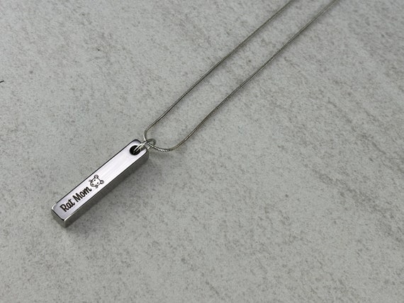 Rat Mom Rat Dad Rat Parent Bar Necklace, Geometric Stretched Cube Necklace, Silver Stainless Steel Rectangle Bar Necklace with Snake Chain
