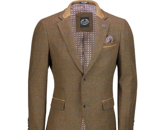 Classic Mens Tweed Country Blazer Retro Checks Smart Tailored Fit Vintage Styled Suit Jacket