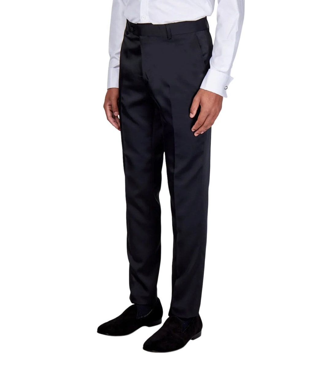 Mens Black Dress Trousers Satin Silky Feel Classic Tailored Fit Formal