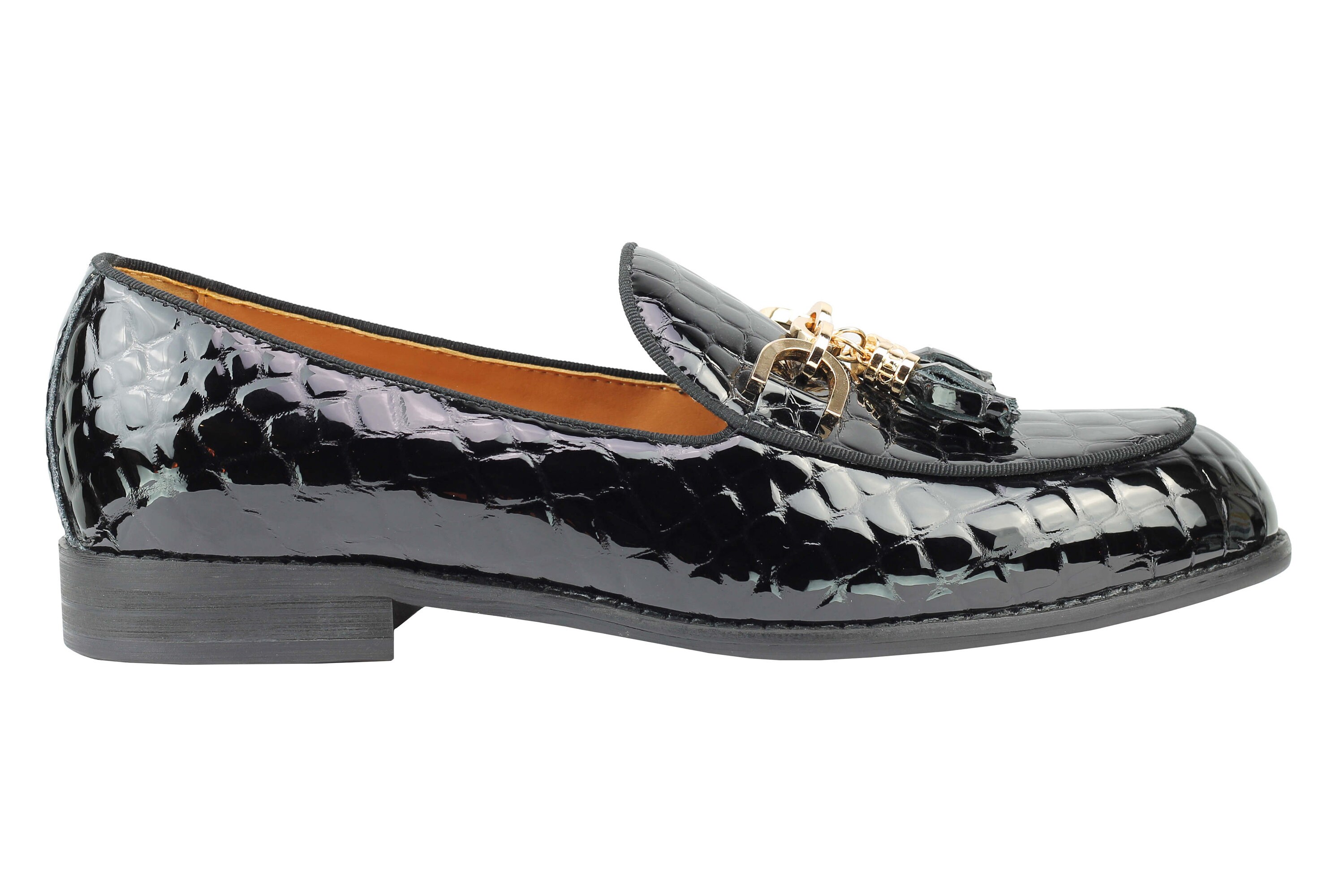 Mens Black Patent Leather Glossy Print Tassel Loafers Dress Shoes
