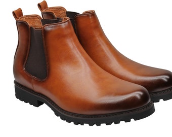 Mens Classic Chelsea Boots with Cleat Rubber Sole Slip on High Top Dealer Boot