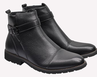 Mens Dealer Boots Retro Full Grain Black Faux Leather Zip Ankle Top Chelsea Boot