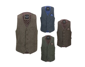 Jim Mens Tweed Weste Retro Klassisch Tailored Fit Smart Formal 1920er Jahre Vintage Stil Weste