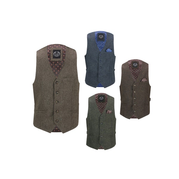 Jim Mens Tweed Waistcoat Retro Classic Tailored Fit Smart Formal 1920s Vintage Styled Vest