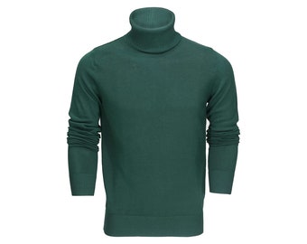 Mens Roll Neck Jumper Soft Cotton Fine Knitted High Turtle Polo Pullover Top