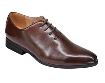 Mens Black Tan Brown Classic Polished Leather Lined Upper Lace up Wholecut Oxford Shoes